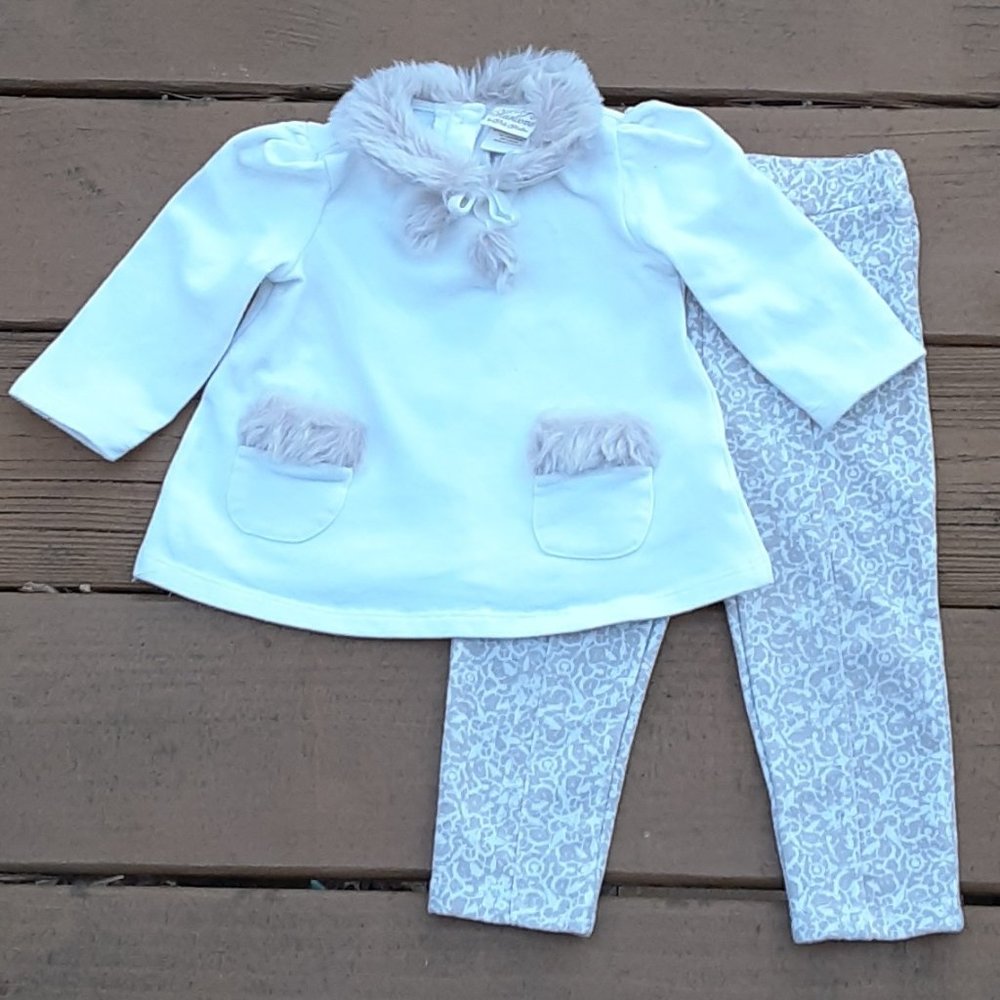 Heirlooms - Girls' Cream & Faux Fur Top & Pants Set